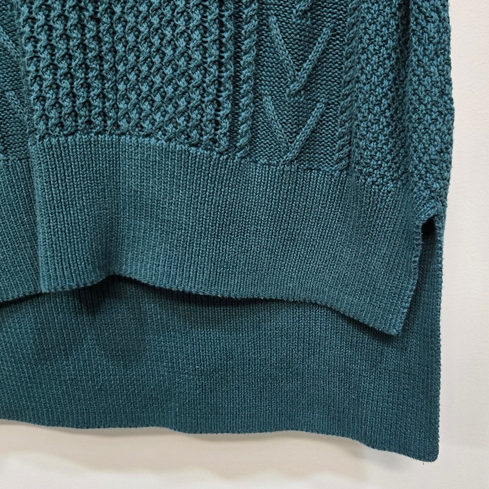 Known Supply Sweater Medium Teal Green Cable Knit Mock Neck 100% Organic Cotton - Picture 5 of 8